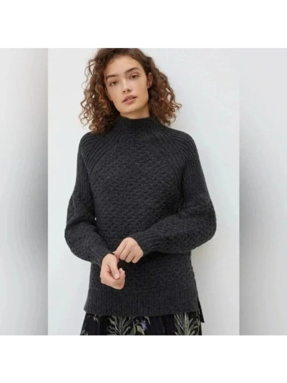 Anthropologie XL Bia Mock Neck Alpaca Blend Tunic Sweater in Carbon